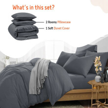 (CHARCOAL, SINGLE) Reversible Plain Dyed Duvet Cover Set & Pillowcase