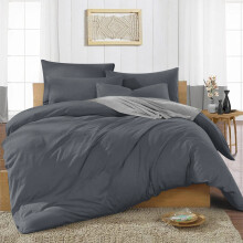 (CHARCOAL, SUPER KING) Reversible Plain Dyed Duvet Cover Set & Pillowcase