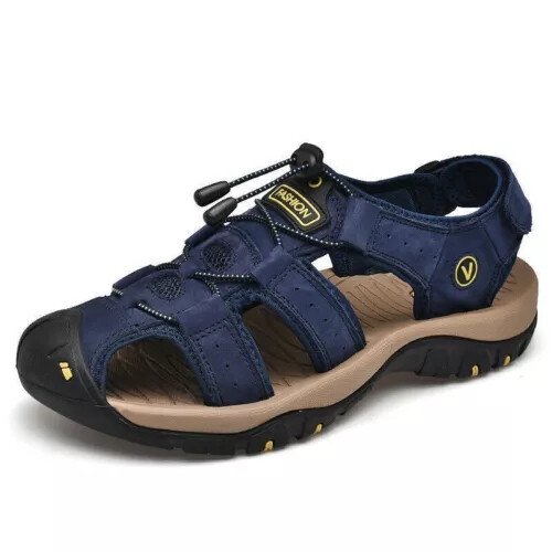 Blue Tag Size 38 UK Size 5 Men Summer Sandals Outdoor Walking Hiking Close Toe Beach Leather Shoes Size New