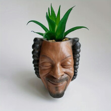 (Black Smiling Face Flower Pot) Resin Hip Hop Style Succulent Planter Office Desk Home Decor