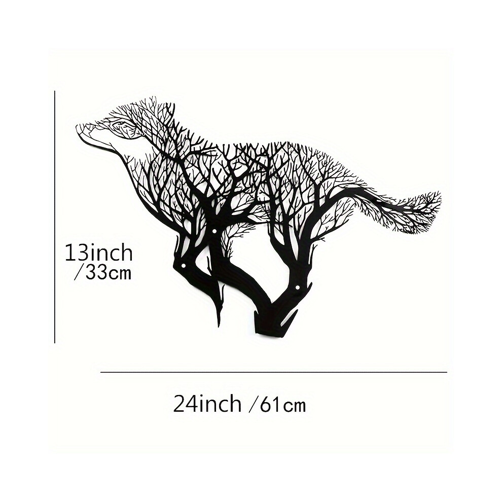 (Black) Metal Running Wolf Wall Decoration Ornament, Living Room Decor Bedroom Decoration