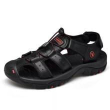 (Black, 48) Men Summer Sandals Outdoor Walking Hiking Close Toe Beach Leather Shoes Size New