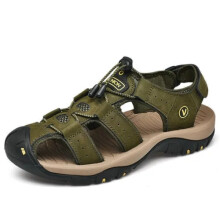 (Army Green, 48) Men Summer Sandals Outdoor Walking Hiking Close Toe Beach Leather Shoes Size New