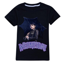 (Black, 11-12Years) Girls Kids Wednesday Addams Family Printing T-shirt Fashion Casual Shirts Summer Crew Neck Short Sleeve Tops