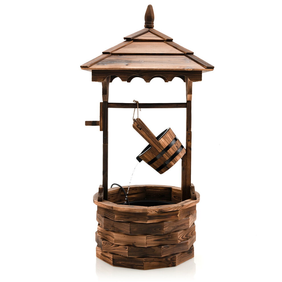 Wooden Garden Wishing Well Electric Pump Fountain W/ Water Bucket