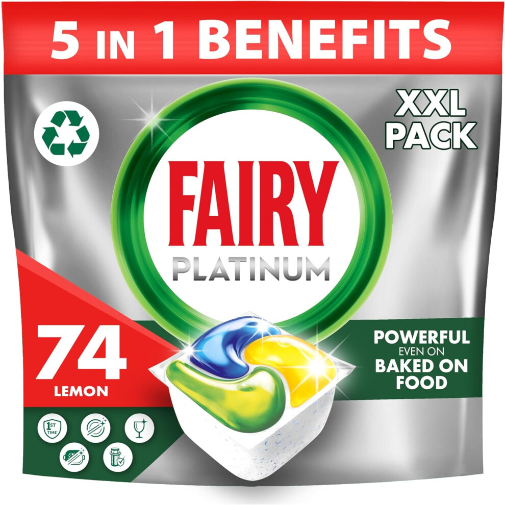 Fairy Platinum Plus All-In-1 Dishwasher Tablets Bulk, 74 Tablets