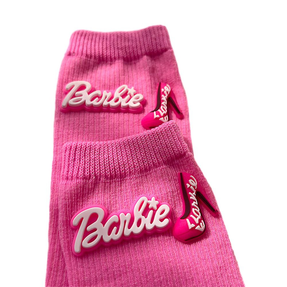 (E) Barbie Pink Socks Autumn Winter Knitted Warm Stocking Xmas Fans Gift For Women Girls
