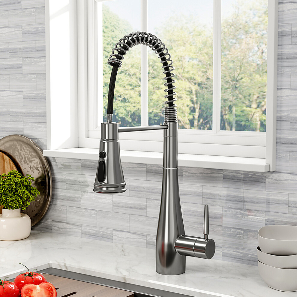 Silver Pre-rinse Pull-Down Swivel Kitchen Mixer Tap Faucet