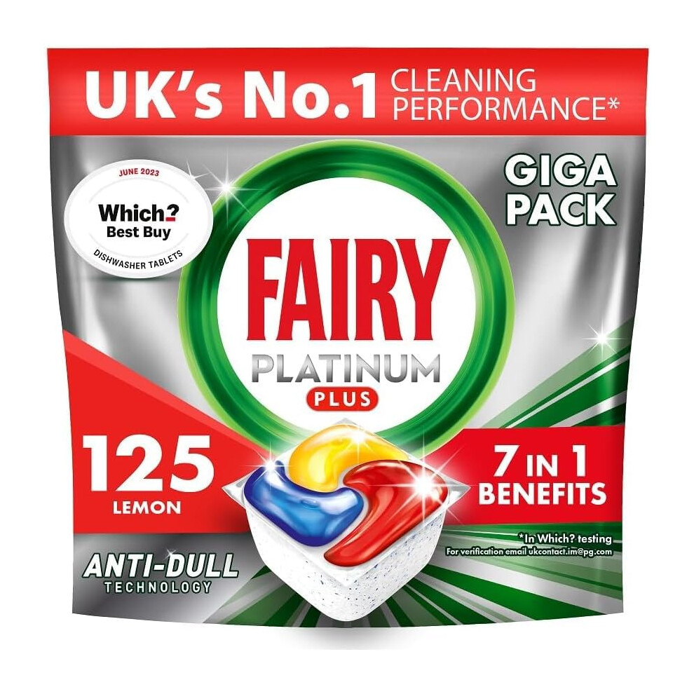 Fairy Platinum Plus Complete All-In-1 Dishwasher Tablets Bulk, 125 Tablets