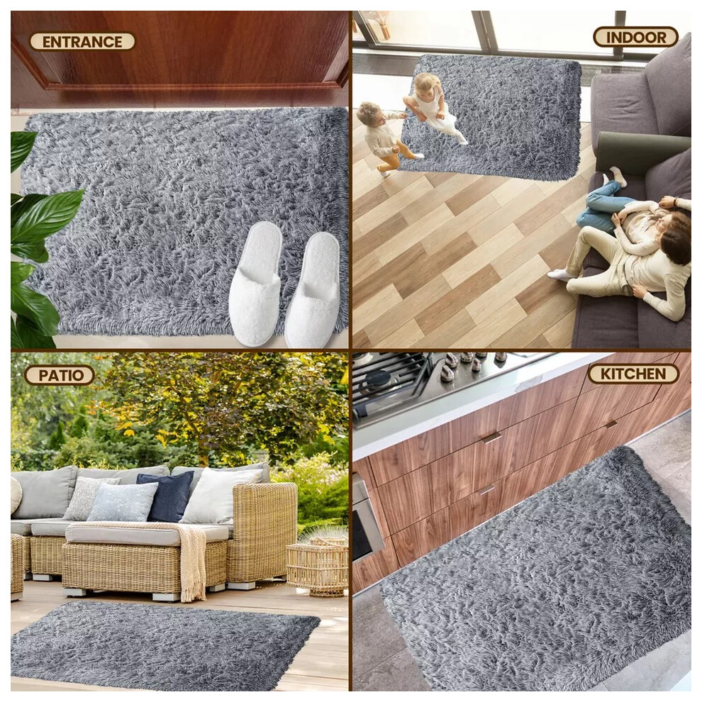 (Shaggy Rug Light Grey) NON SLIP RUGS SHAGGY THICK RUGS HALLWAY RUNNER LARGE LIVING ROOM BEDROOM CARPETS & DOOR MATS