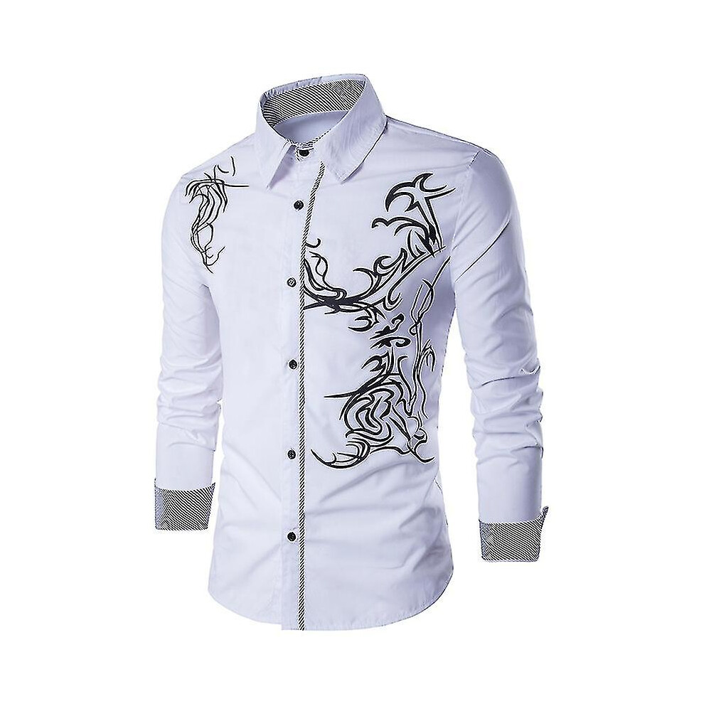 New Men's (, L) Casual Long Sleeve Shirt For White