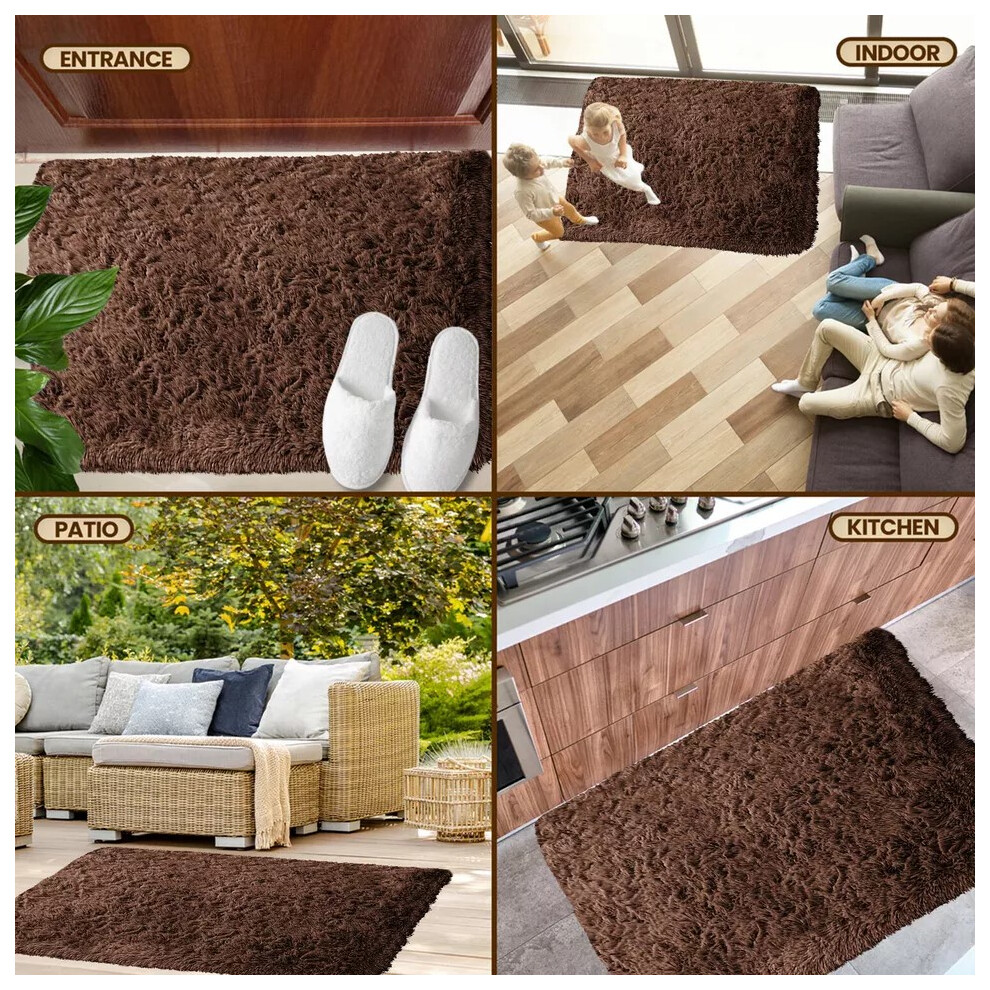 (Shaggy Rug Brown) NON SLIP RUGS SHAGGY THICK RUGS HALLWAY RUNNER LARGE LIVING ROOM BEDROOM CARPETS & DOOR MATS