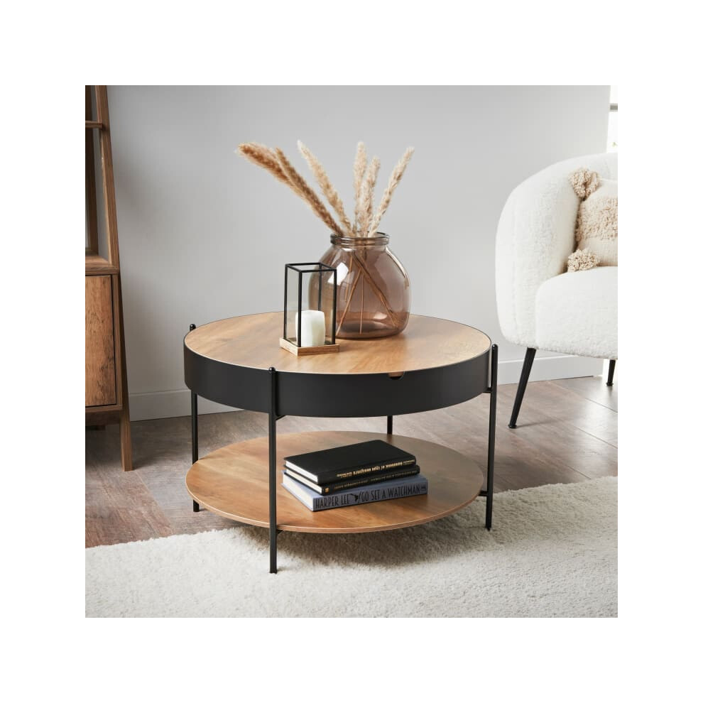 Rustic Oak Finish Tromso Side Table With Under Shelf Storage