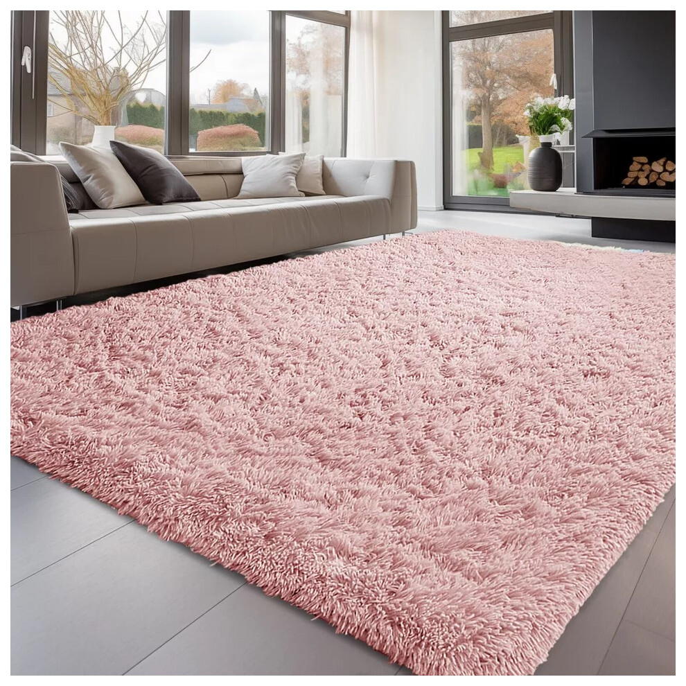 (Shaggy Rug Pink) NON SLIP RUGS SHAGGY THICK RUGS HALLWAY RUNNER LARGE LIVING ROOM BEDROOM CARPETS & DOOR MATS