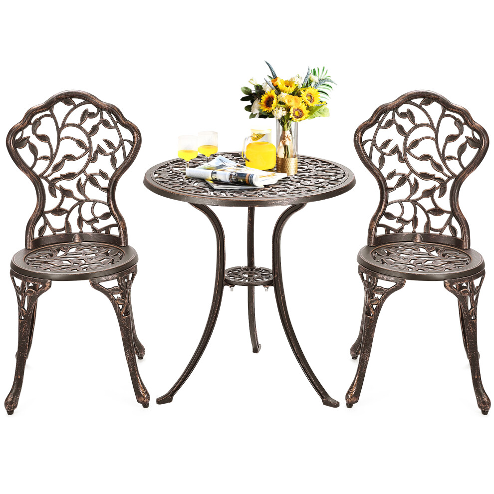 3pcs Outdoor Bistro Set Leaf Design Antique Bronze Table and Chairs