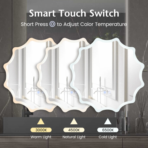 Costway LED Bathroom Mirror 3-Colour Dimmable Vanity Mirror W/ Smart Touch 2