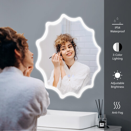 Costway LED Bathroom Mirror 3-Colour Dimmable Vanity Mirror W/ Smart Touch 1