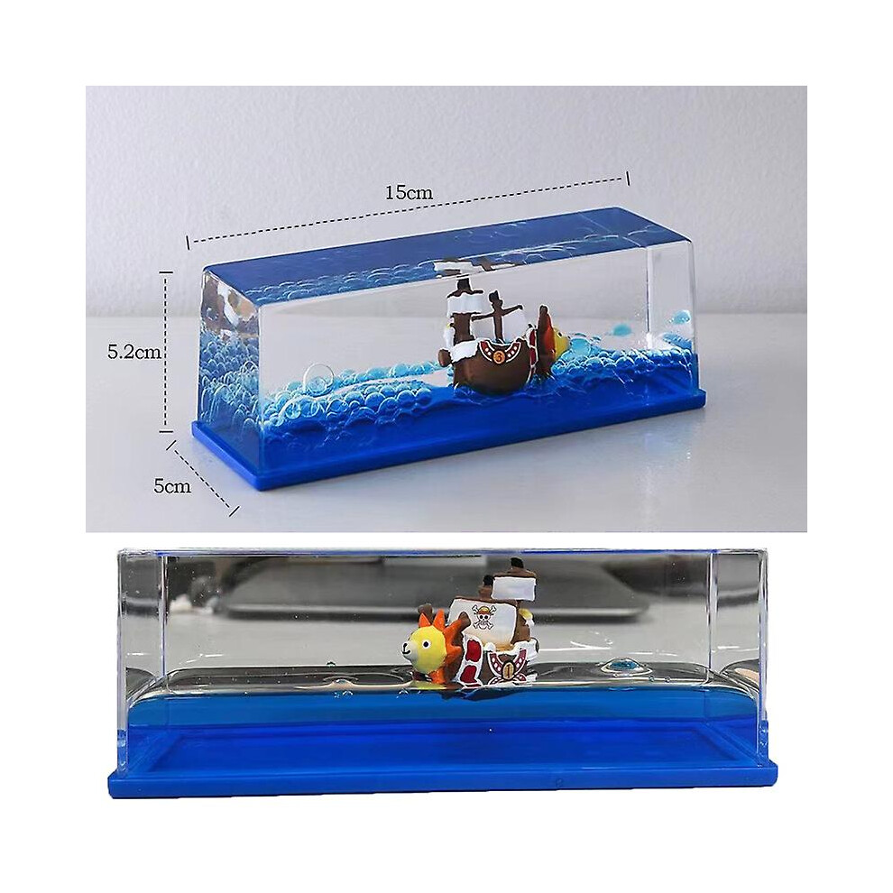 (Bottled Sunshine) Thousand Sunny Fluid Liquid Drift Bottl Creative Ship Sea Hourglass Living Room Decoration One Piece Floating Boat Birthday Gift