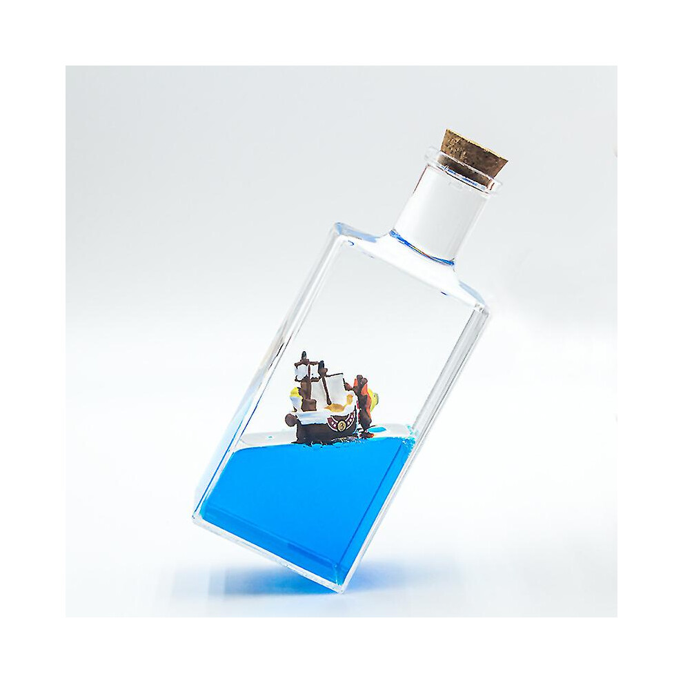 (Aquarius) Thousand Sunny Fluid Liquid Drift Bottl Creative Ship Sea Hourglass Living Room Decoration One Piece Floating Boat Birthday Gift