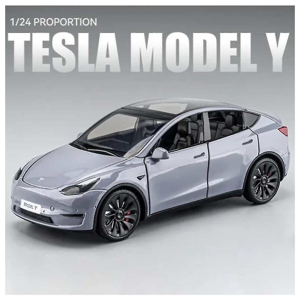(Grey) 1:24 Tesla Model Y Car Toy Alloy Sport Diecast Vehicle Kid Gift