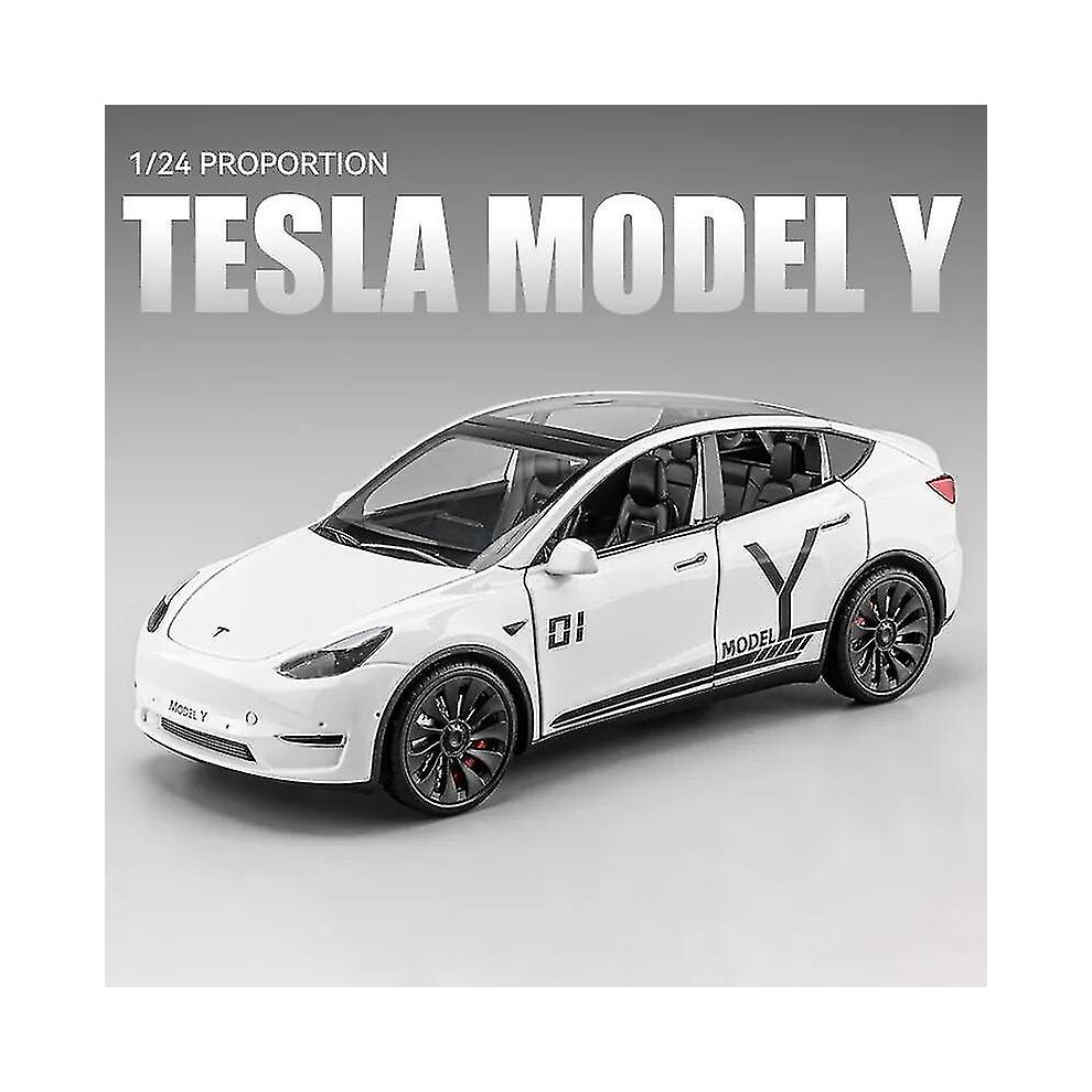 (White 2) 1:24 Tesla Model Y Car Toy Alloy Sport Diecast Vehicle Kid Gift