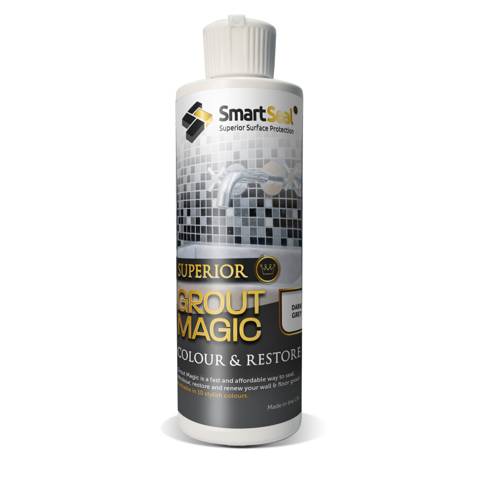 (Dark Grey, 237ML Bottle) SmartSeal Grout Magic - Professional Grade Grout Reviver - Available in 10 Colours - A Grout Sealer Superior to Grout Paint & Pen - 15 year Lifespan