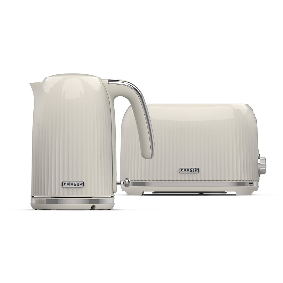 (Cream) Geepas 1750W Toaster&1.7L Cordless Electric Kettle