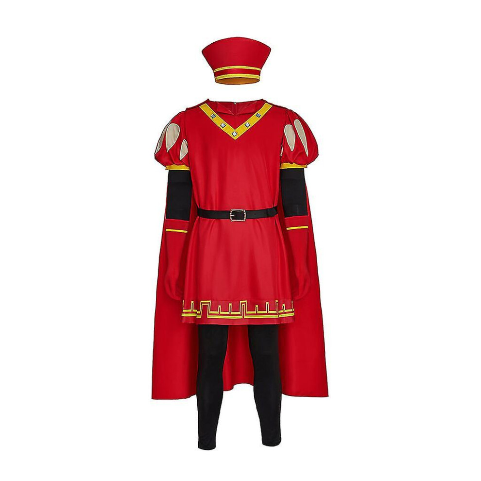 (S) Shrek Cosplay Lord Farquaad Costume Men's Farquaad Outfits Cloak Cape Headwear Hat Halloween Christmas Carnival Costume Red
