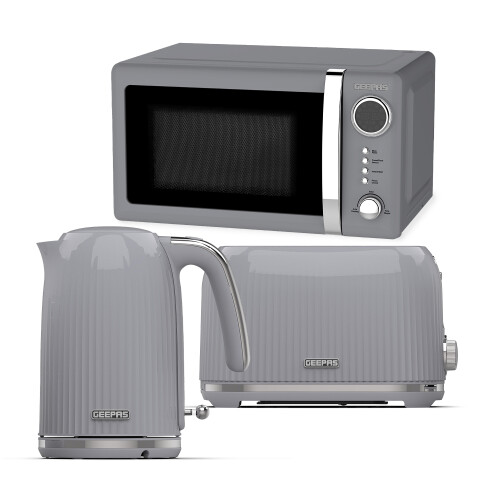 GEEPAS (Grey) Geepas Kettle, 2Slice Bread Toaster & MicrowaveSet
