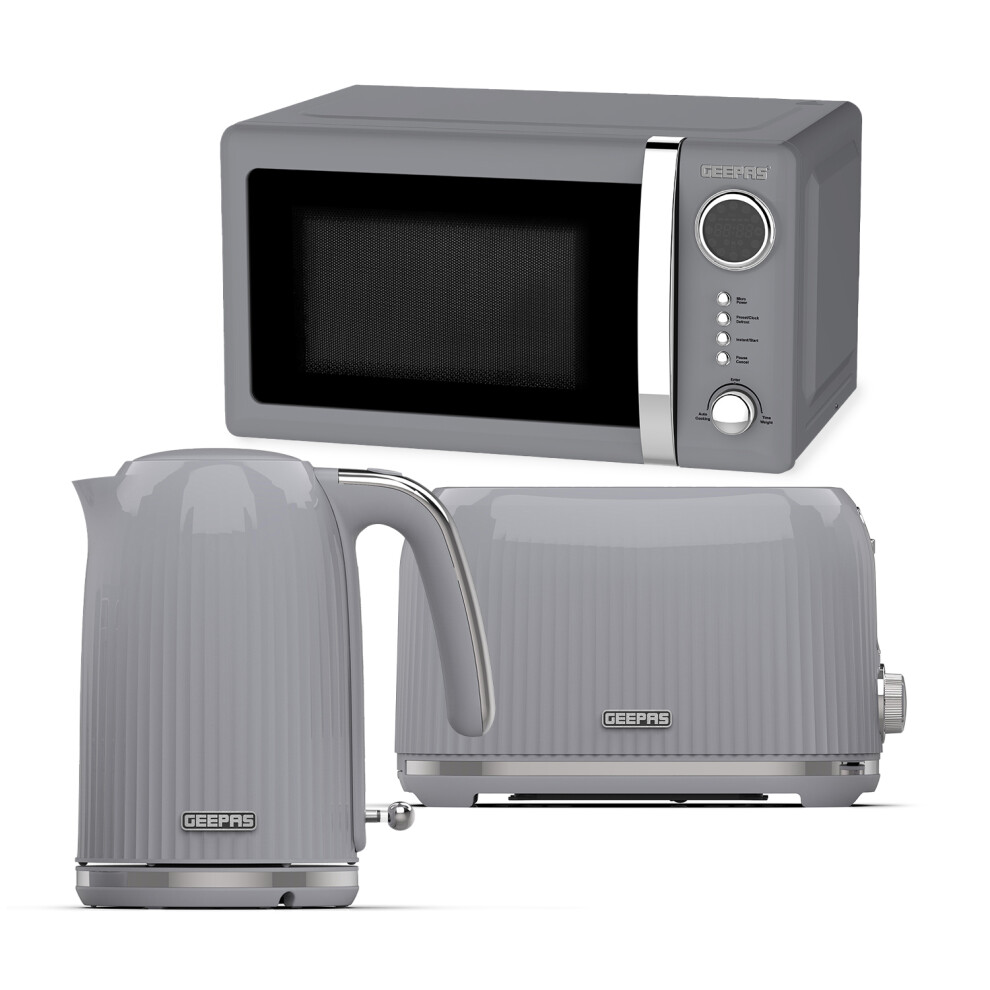 (Grey) Geepas Kettle, 2Slice Bread Toaster & MicrowaveSet