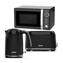 (Black) Geepas Kettle, 2Slice Bread Toaster & MicrowaveSet