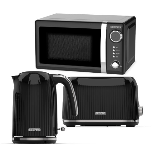 GEEPAS (Black) Geepas Kettle, 2Slice Bread Toaster & MicrowaveSet