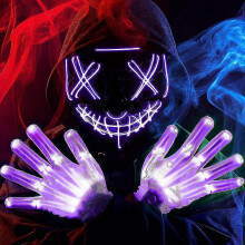 (Purple) Halloween Led Mask Light Up Scary Mask And Gloves For Halloween Cosplay Costume And Party Supplies