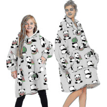 (Panda - Light Grey, 7-12 Years) Blanket Hoodie Fluffy Fleece Hoodie Blanket For Women