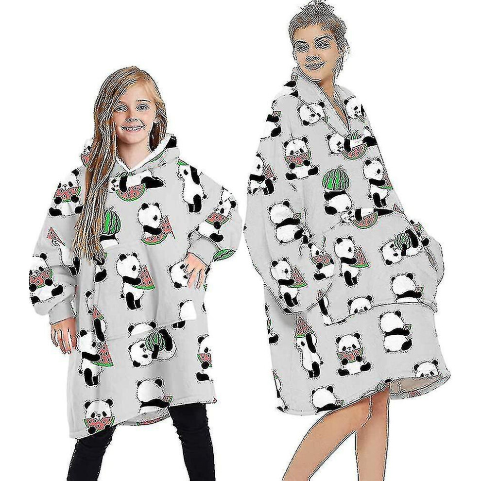 (Panda - Light Grey, 7-12 Years) Blanket Hoodie Fluffy Fleece Hoodie Blanket For Women