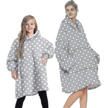 (Polka Dot - Grey, One Size) Blanket Hoodie Fluffy Fleece Hoodie Blanket For Women