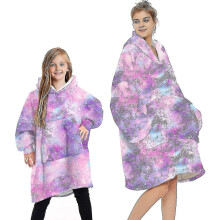 (Galaxy - Purple, 7-12 Years) Blanket Hoodie Fluffy Fleece Hoodie Blanket For Women