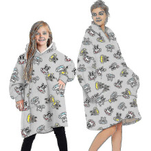 (Dogs - Grey, One Size) Blanket Hoodie Fluffy Fleece Hoodie Blanket For Women