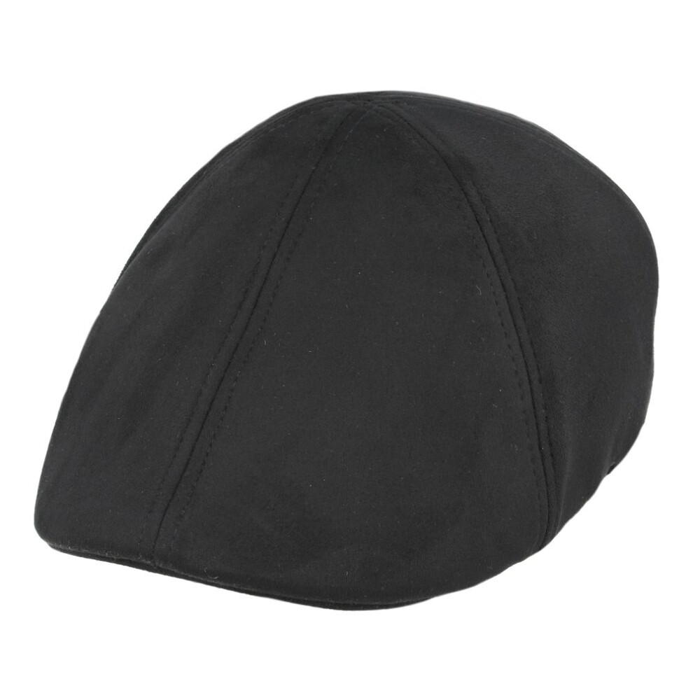 (Black, L/XL) Men's 6 Panel Flat Caps Duckbill Suede Flat Caps