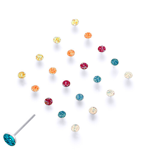 Jewelco London Jewelco London Unisex Rhodium Plated Sterling Silver Sugar Glitter Coated Sparkling Pack of 20 Nose Studs Piercing - NP10