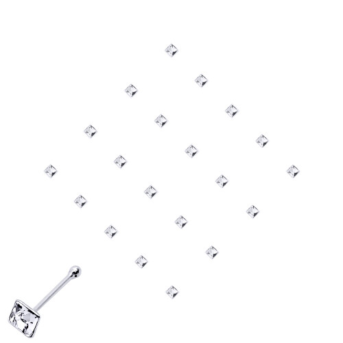 Jewelco London Jewelco London Ladies Sterling Silver Square Cubic Zirconia Nose Studs - Pack of 20 2mm - NP6WH