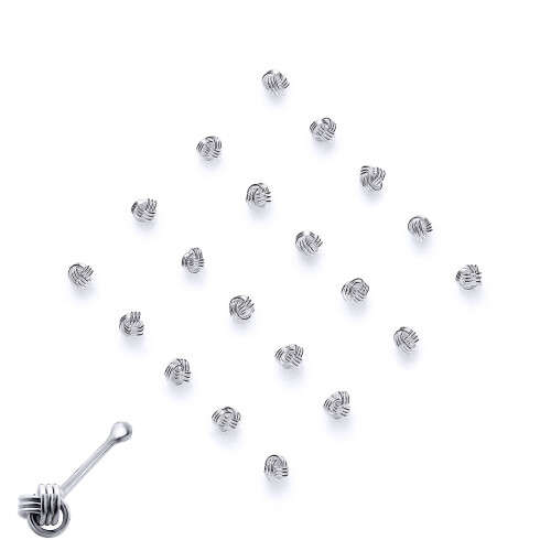 Jewelco London Jewelco London Unisex Rhodium Plated Sterling Silver Love Knot Wool Pack of 20 Nose Studs Piercing - NP11