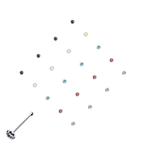 Jewelco London Jewelco London Ladies Sterling Silver Multi Colour Crystal Nose Studs - Pack of 20 2mm - NP2