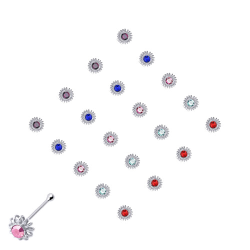 Jewelco London Jewelco London Ladies Sterling Silver Multi Colour Cubic Zirconia Nose Studs - Pack of 20 4mm - NP7