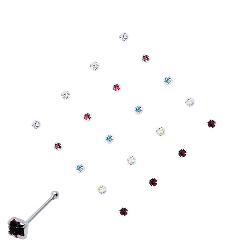 Jewelco London Jewelco London Ladies Sterling Silver Multi Colour Crystal Nose Studs - Pack of 20 2mm - NP4