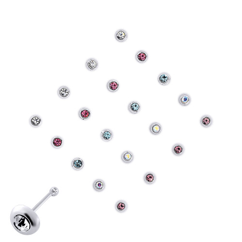 Jewelco London Jewelco London Ladies Sterling Silver Multi Colour Crystal Nose Studs - Pack of 20 3mm - NP5