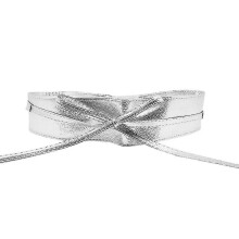 (Silver) Women Waist Wide Dress Belt Tie Corset Cinch Faux Pu Leather Wrap Around Belts