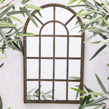 Antique Green Metal Arched Vintage Window Garden Wall Mirror 42cms