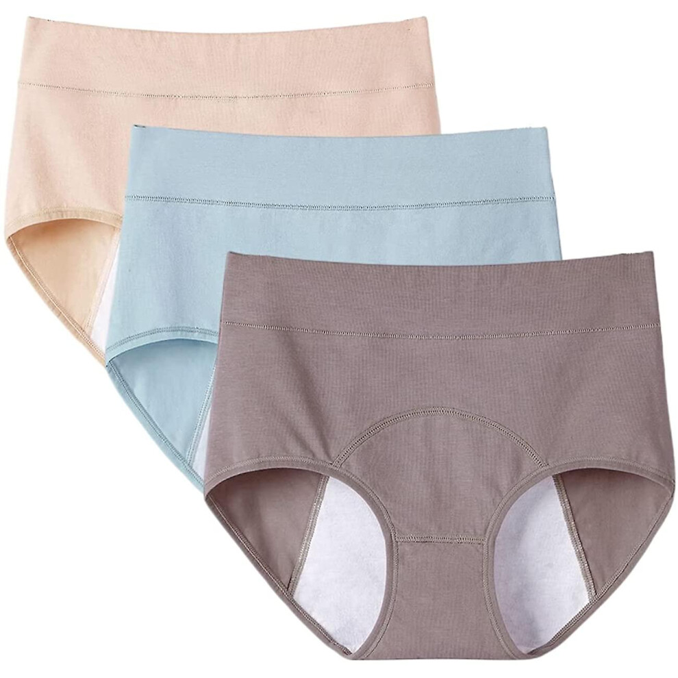 (Blue X Coffee X Skin Color, Xxxxl) 3Pcs Womens Period Leakproof Pants Menstrual Panties Cotton Menstrual Underwear Blue,Brown