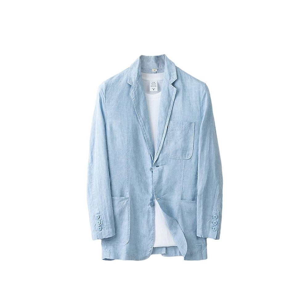(Light Blue, S) Men's Linen Blazer Lightweight Jacket Coat Two Button
